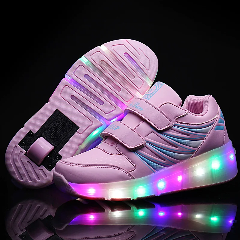 

Children Wheel Shoes Boy & Girls LED Lamp Skating Shoes Kids Invisible Automatic Pulley Flash Roller Skates Sneakers Pink Blue