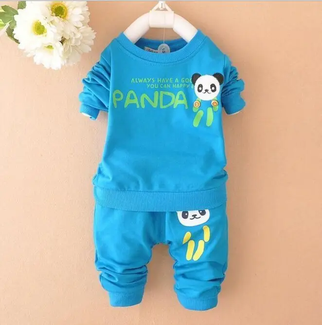 

2018 new Boys clothing set kids sports suit children tracksuit girls T shirt pant baby sweatshirt panda character casual clothes