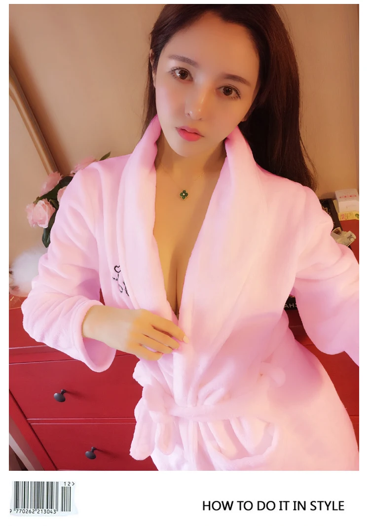 Корейская версия пижамы Женская осень и зима фланель чистый белый толстый сексуальный коралловый флис теплый плюс длинный халат
