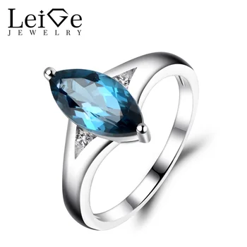 

Leige Jewelry London Blue Topaz Ring Women Wedding Engagement Rings Sterling Silver Fine Jewelry Marquise Cut Blue Gemstone