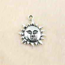 50 pçs/lote 23*19mm prata antiga Sol charme Pingentes jóias DIY para colar pulseira brinco