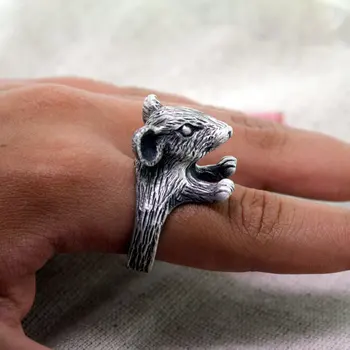 

Wholesale Vintage Adjustable Mouse Rings High Quality Brand Designer Mouse Men Rings Women Rat Jewelry