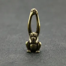 Милые Мини винтажные латунные длинные руки фигурка обезьяны реквизит портативный брелок ручная игрушка домашний офис украшение стола украшение подарок