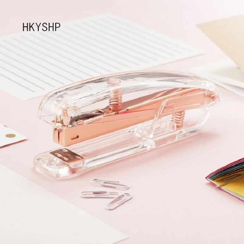 

HKYSHP Rose Gold Stapler colorful plating color Metal Manual Staplers 24/6 26/6 Office Accessories School Supplies