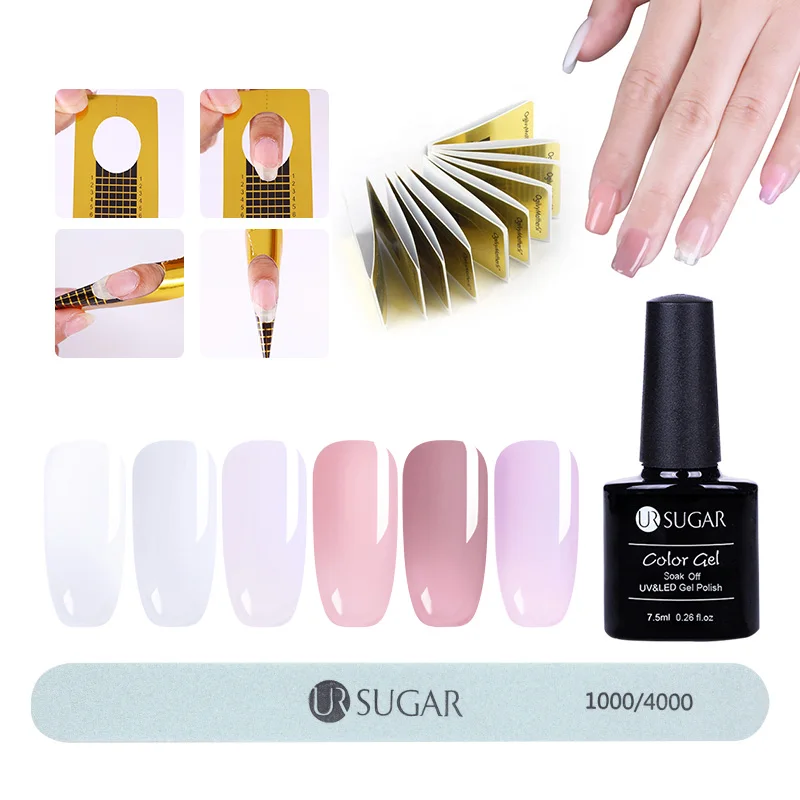 

UR SUGAR 8pcs/set 7.5ml Clear Transparent Quick Build Poly Extension Gel Pink Builder UV Gel With 12mm Nail File Nail Form