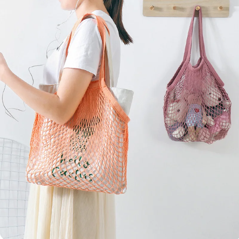 

New Shopping Bags Reusable String Fruit Storage Handbag Totes Women Shopping Mesh Net Woven Bag Shop Grocery Tote Bag