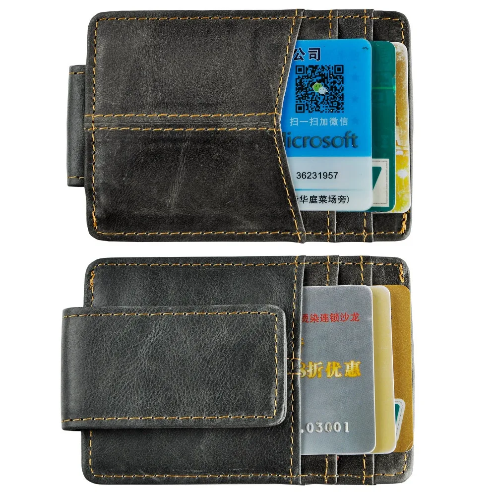 Male Quality Leather Designer Fashion Travel Slim Wallet Front Pocket Magnetic Money Clip Mini Card Case Purse For Men 1017-G