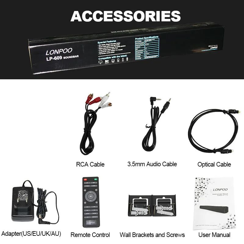 LONPOO Home Theater 40W Bluetooth Soundbar TV AUX
