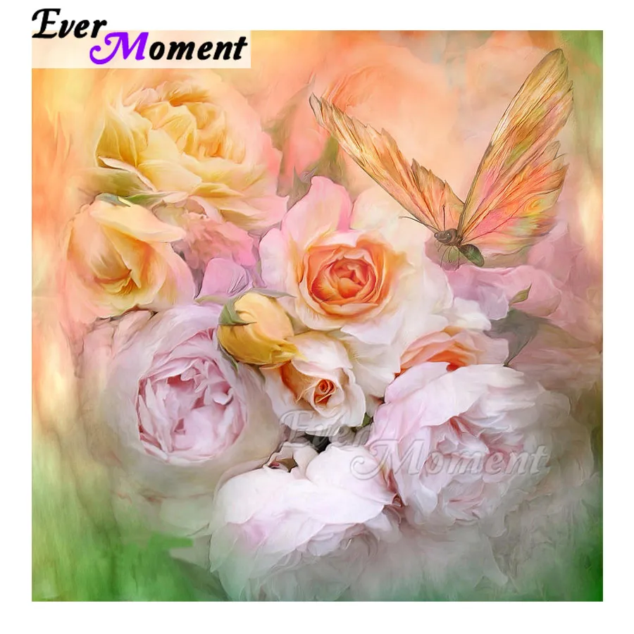 Hot Sale Ever Moment Diamond Painting Pink Flower Butterfly