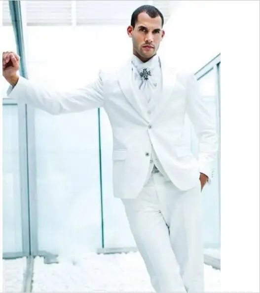 Индивидуальный заказ смокинги жениха Белый Жених заостренный лацкан Лучший мужской костюм/Жених/костюмы для свадебного ужина(куртка+ брюки+ жилет - Цвет: Белый