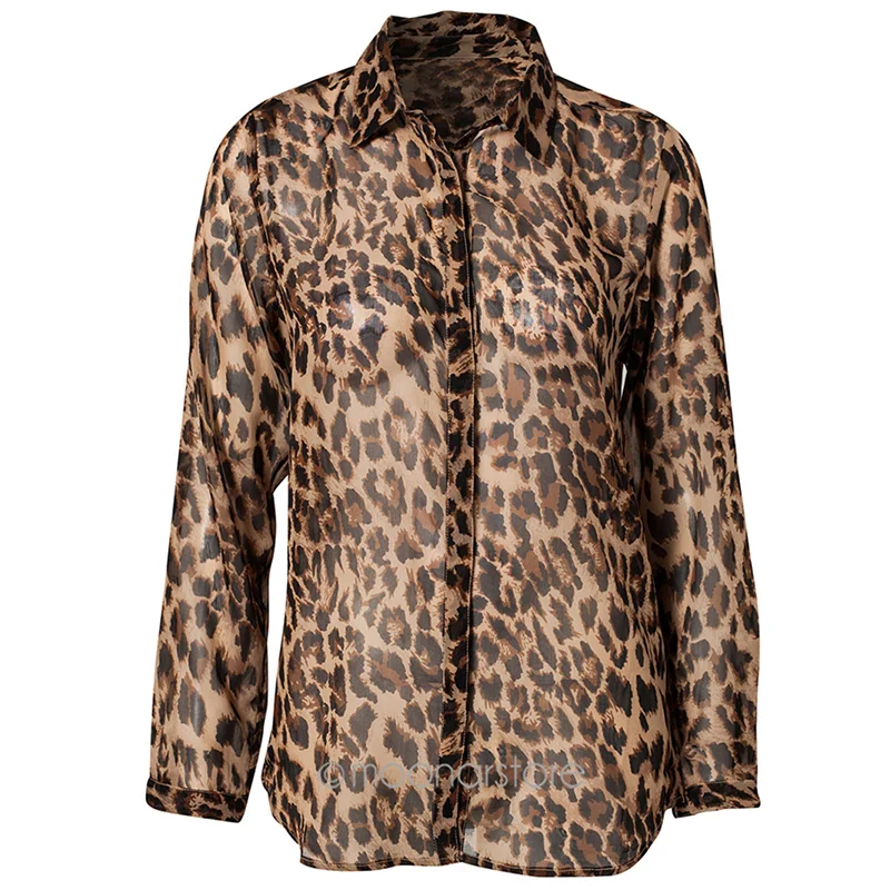 Новый стиль для женщин дикий леопардовый Блузка Леди пикантные топы с длинными рукавами свободные V средства ухода за кожей Шеи