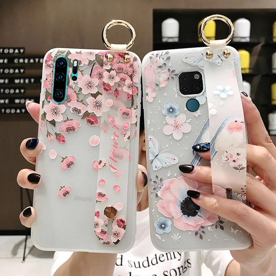 

wristband tpu case for xiaom redmi note 7 6 5 pro 4X K20 pro mi 8 9 A1 A2 case cover fashion flower transparent soft phone bag