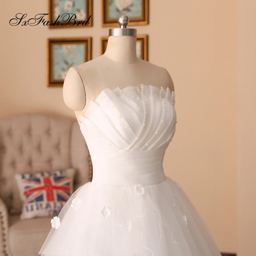 Robe De Mariage без бретелек с жемчугом трапециевидной формы без рукавов Длинные Тюль Свадебные платья для невесты для женщин Vestido Novia