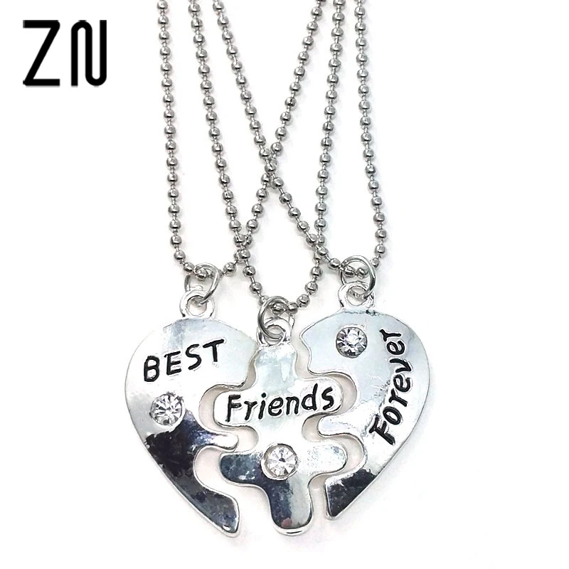 

Lovers' Collier Bff Statement Necklace 3 pcs Best Friends Forever Necklaces Colar Friendship Heart Charm Pendent Gift for Girls