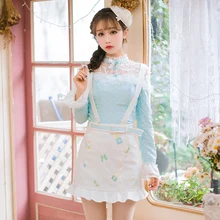 Принцесса сладкий Лолита Блузка конфеты дождь японский сладкий бабочка шифоновая рубашка шеи с длинными рукавами водолазка куртка C22AB7008