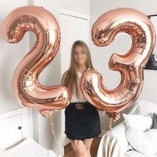 Globos metalizados con números de 16/32 pulgadas, globo de figura de Números de Oro rosa y plata, decoración para cumpleaños de niños y adultos, suministros de decoración para celebración de boda