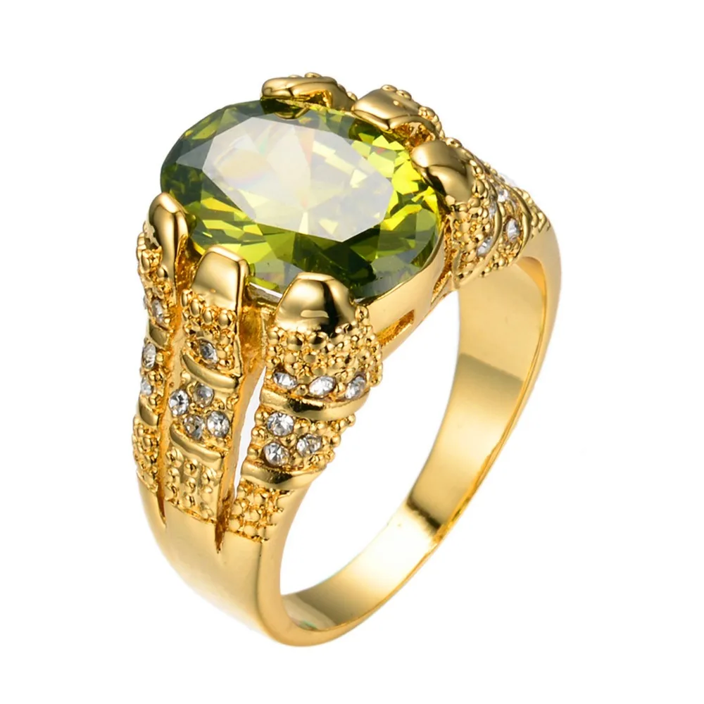 Великолепное мужское кольцо из золота с Перидотом, овальное кольцо на палец, роскошное кольцо с большим кристаллом, циркониевым камнем, обручальные кольца для мужчин