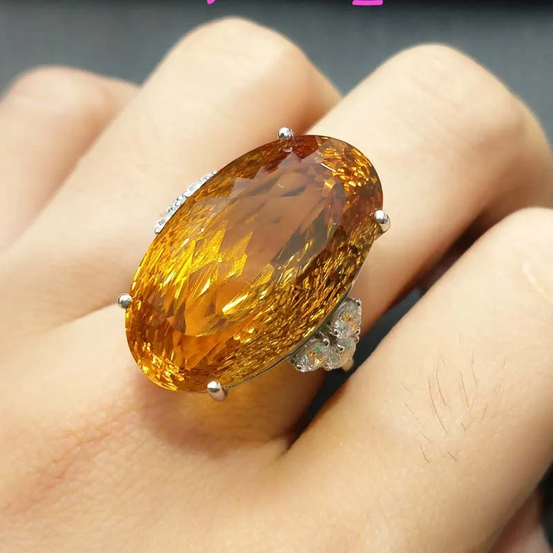 FLZB, Charming ring big natural citrine gemstone oval beautiful luxury
