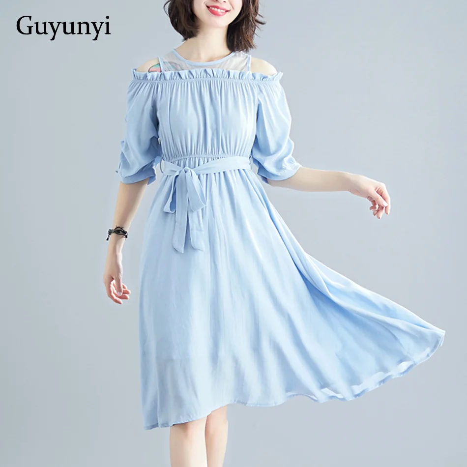 Plain Color Casual Dress Summer Cotton Linen O Neck Splicing Mesh