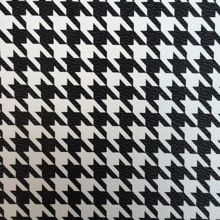 

synthetic PVC black and white Houndstooth Swallow gird printed leather material