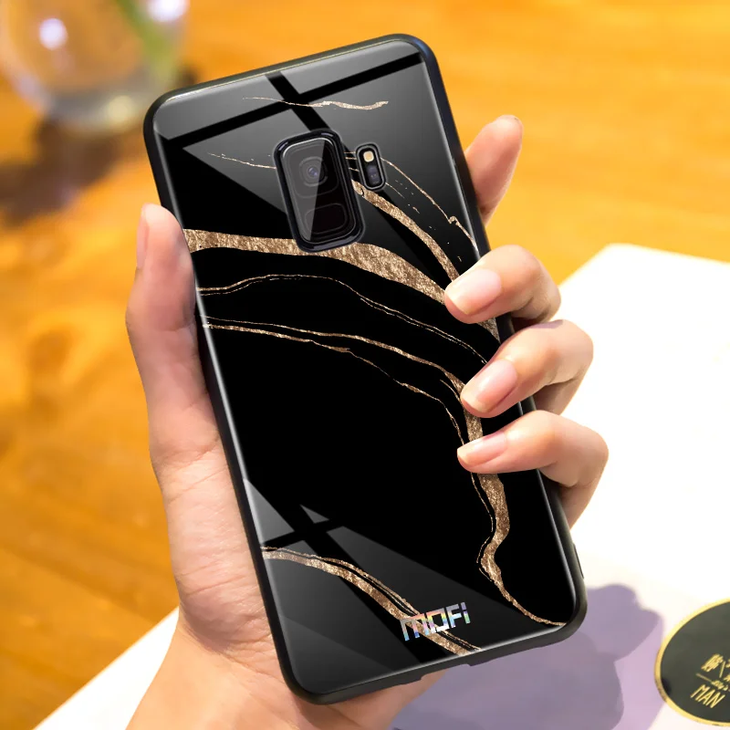 Чехол S9 Plus для samsung S9, чехол Mofi для samsung Galaxy S9 Plus, чехол, жесткая задняя крышка S9, стекло, стекловолокно, узор Vidrio - Цвет: Gloden black