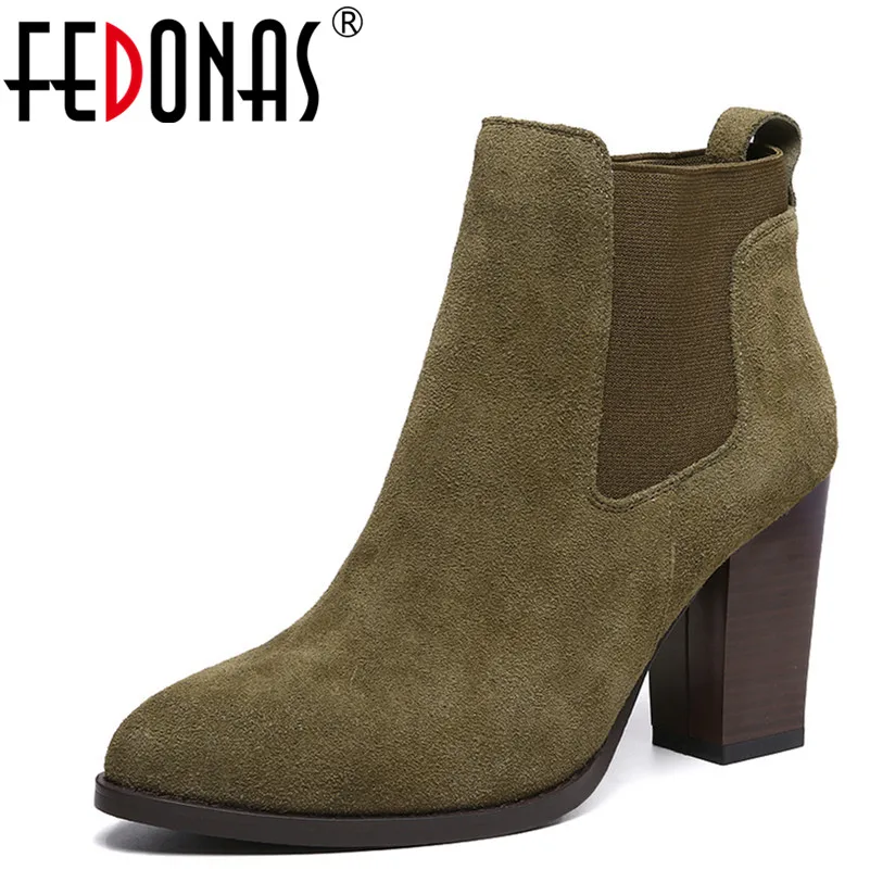 

FEDONAS Fashion Women Ankle Boots Autumn Winter Warm High Heels Shoes Woman Cow Suede Office Career Elegant Brand Basic Boots