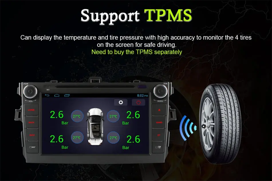 Top 1024*600 8 Octa Core CPU 2GB RAM Android 6.0 Car DVD Player For Toyota Corolla 2007-2011 GPS WiFi Radio Stereo GPS Navi 14