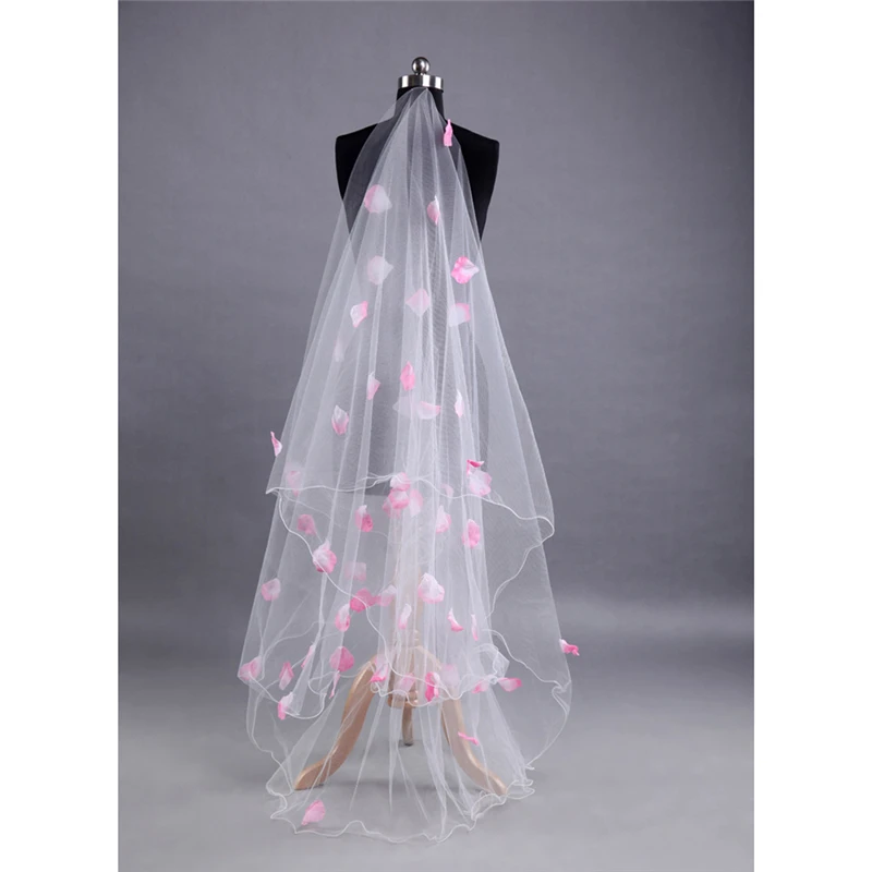 300 см, однослойная белая свадебная вуаль, Длинные розовые лепестки, свадебная вуаль для невесты, свадебные аксессуары, Velos de Noiva Q4
