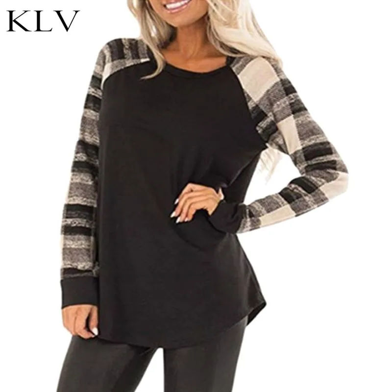 

Womens Plus Size Long Sleeves T-Shirt Striped Printed Color Block Patchwork Loose Asymmetric Round Neck Pullover Tops
