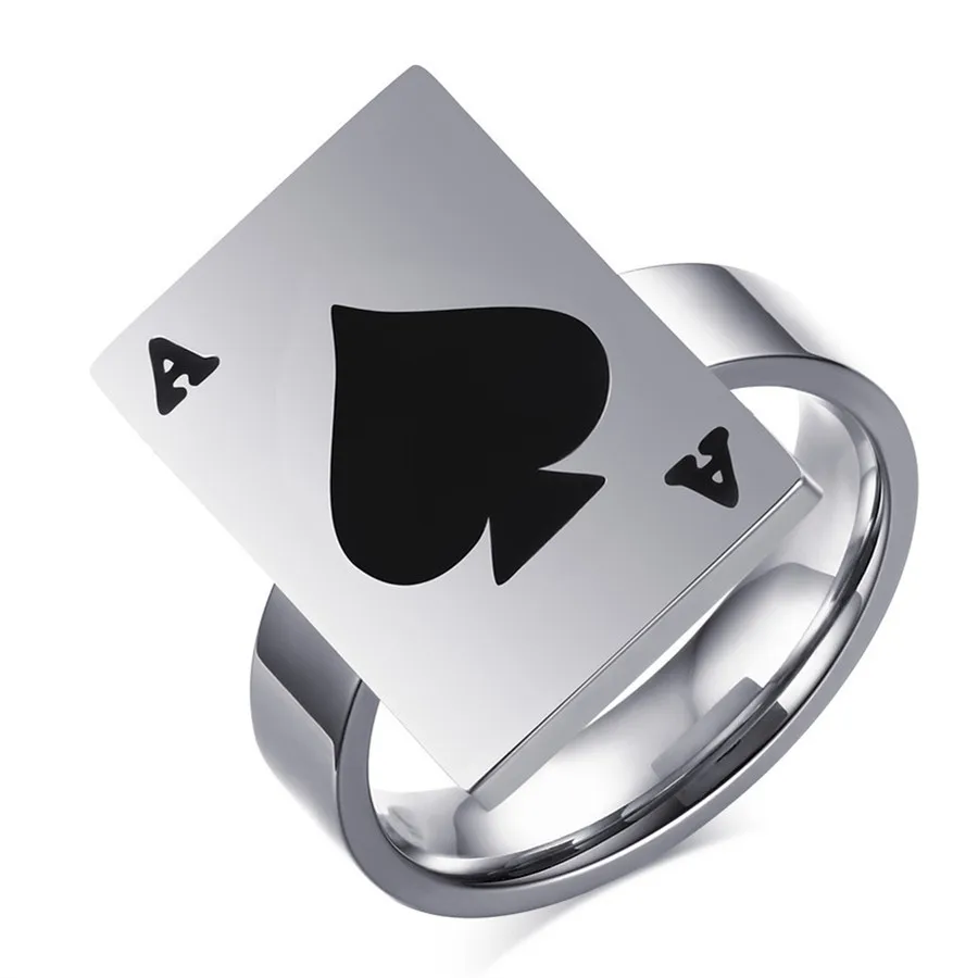 The new poker Ace of Spades ring polishing Stainless steel rings for