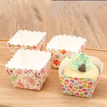 

100 PCS 1 grain Cake Packing Box Muffin Carton Cup Square Cup Paper Baking Wedding Cake Box