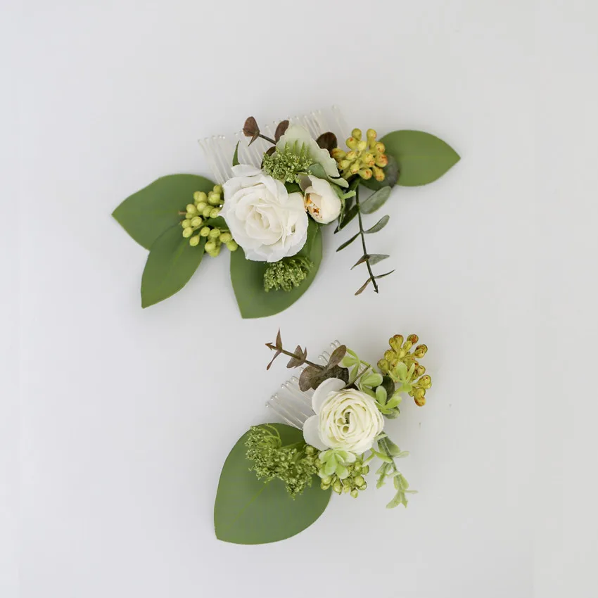 Romantic White Rose Greenery Bride Wedding Hair Accessories Leaves Hair Comb and Headband Headwear Prom Bridal Accessories