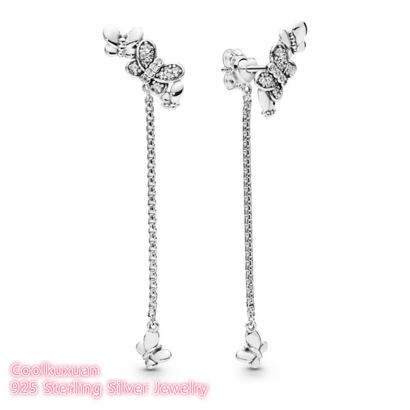 

2019 Spring 100% 925 Sterling Silver Bedazzling Butterflies Earrings white CZ Original European Style Brand woman Jewelry