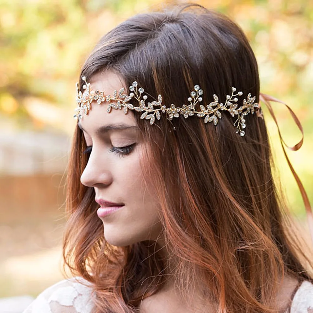 Fashion Bridal Pearl Crystal Headbands Women Flower Hair Ornament