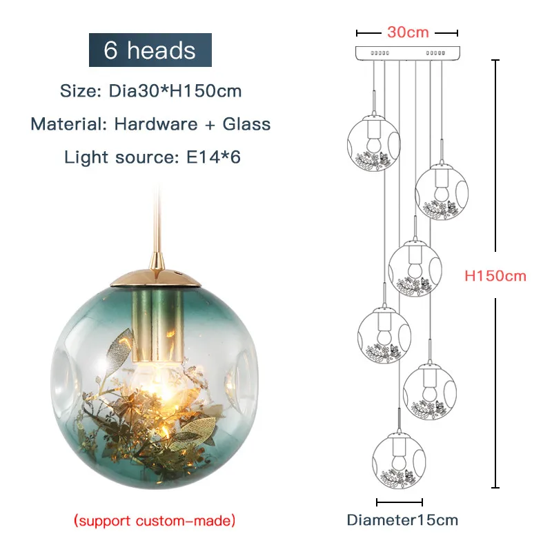 Подвесной светильник в стиле АР-деко для украшения дома и столовой, длинная лестница для фойе, современная люстра из выдувного стекла ручной работы для высоких потолков - Цвет абажура: 6 heads