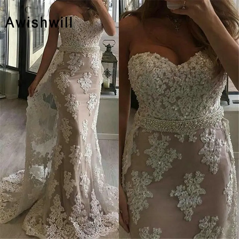 3 (1) Robe De Soiree 2019 Elegant Evening Dresses Long Mermaid with Detachable Train Sweetheart Saudi Arabic Formal Prom Evening Gown