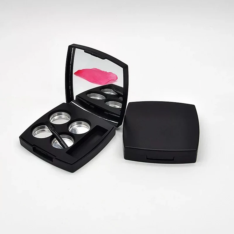 

DIY Black 4 Round Eyeshadow Lipstick Cosmetic Empty Powder Makeup Box Grid Packing Case +4pcs Palette +1pcs Lip Brush