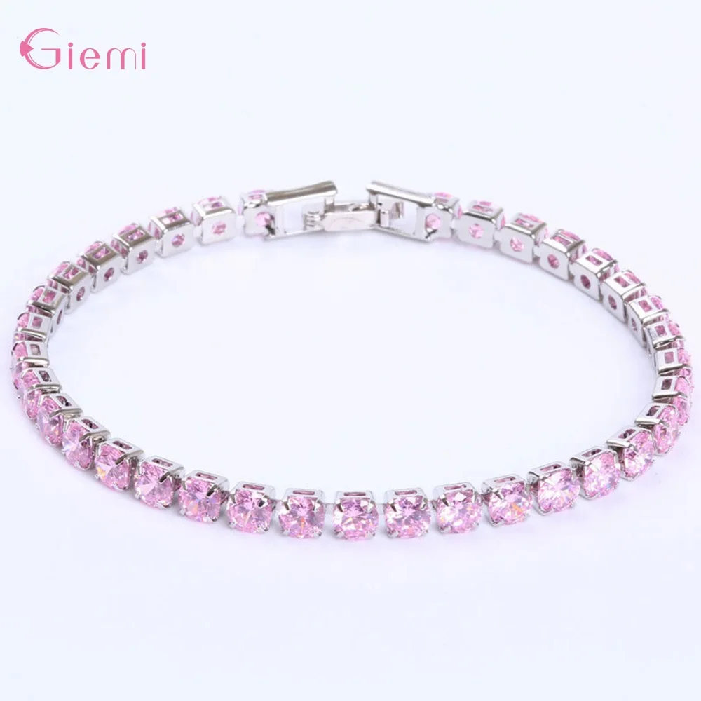 New Fashion Adjustable Tennis Bracelets For Women Shiny Crystal Silver Color Chain Bangle and Bracelet Jewelry Gift - Metal Color: 17cm