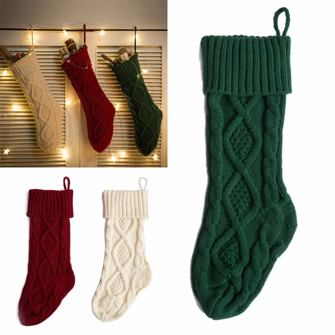 Новые рождественские вязаный носок висит крючком фондовой орнамент с рождественской елкой Декор подарок 3 цвета