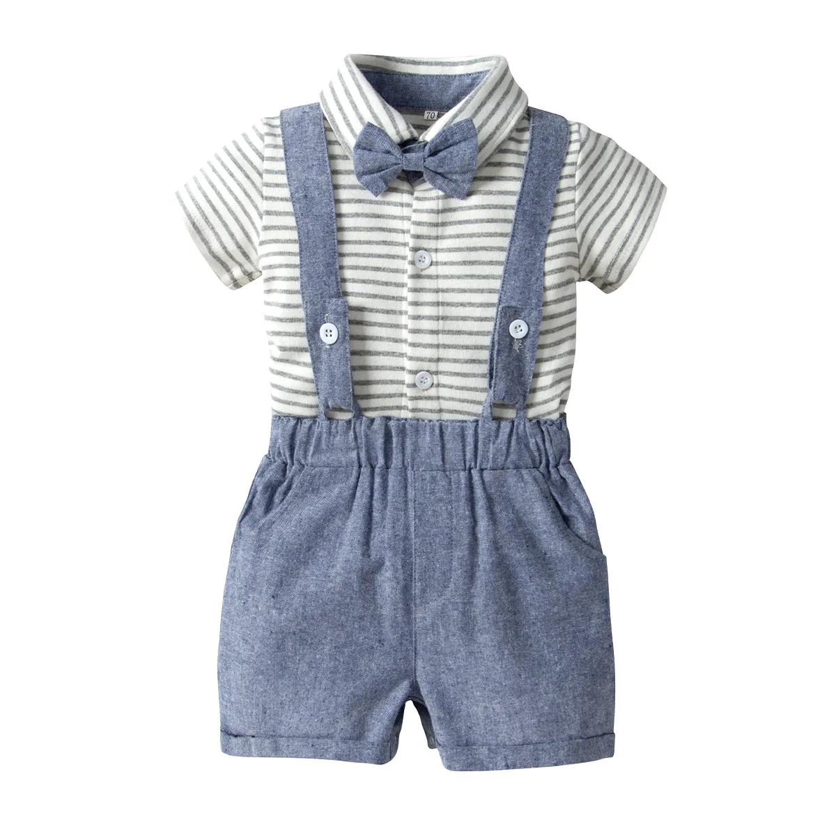 

Baby Clothes Sets Toddler Boys Casual Striped Rompers+overalls Shorts 2pcs Suit 2019 Summer New Newborns Baby Suspender Shorts
