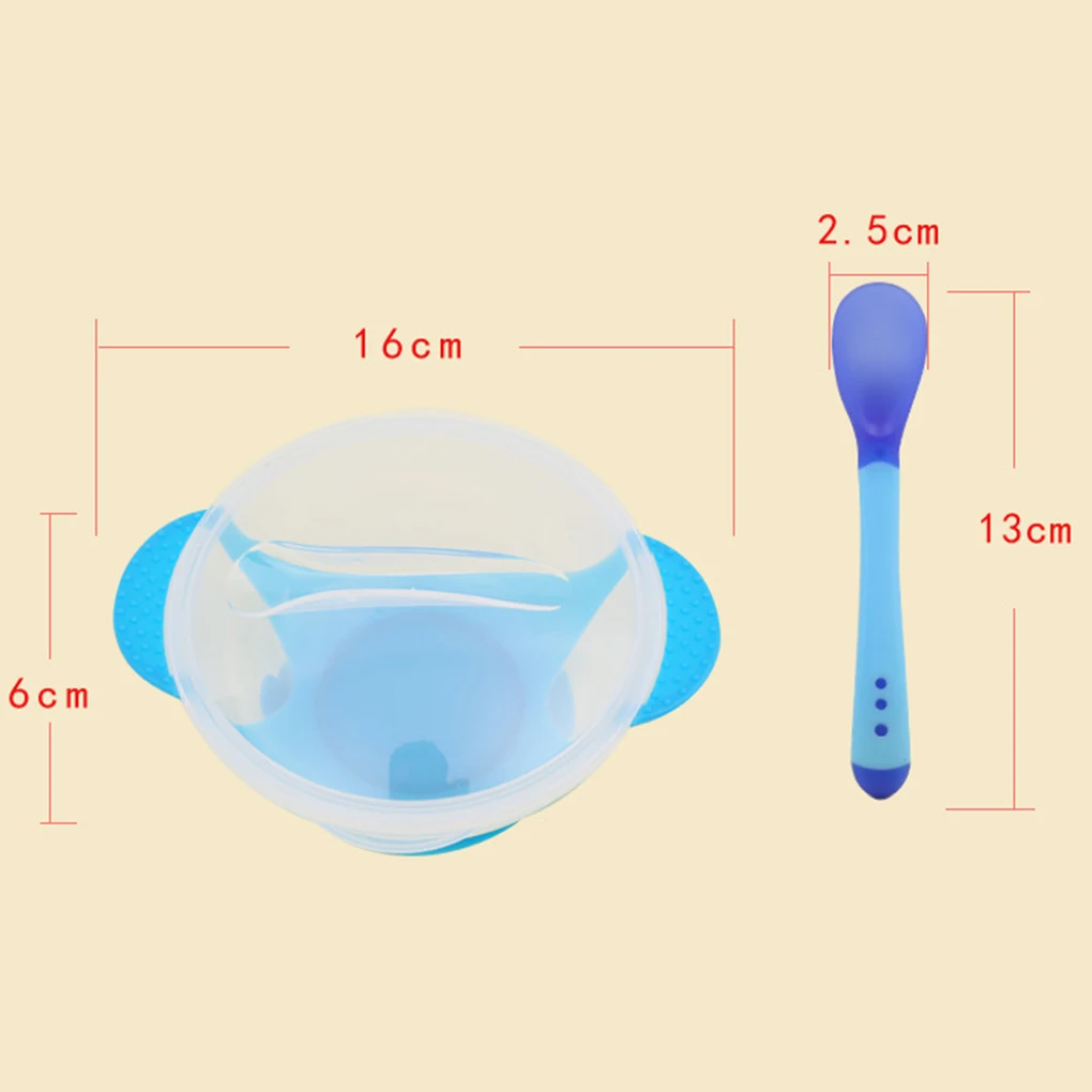 Toddler Baby Kids Child Feeding Lid Training Bowl with Spoon Cartoon Binaural Baby Feeding Tableware Children Plate Sucker Bowl