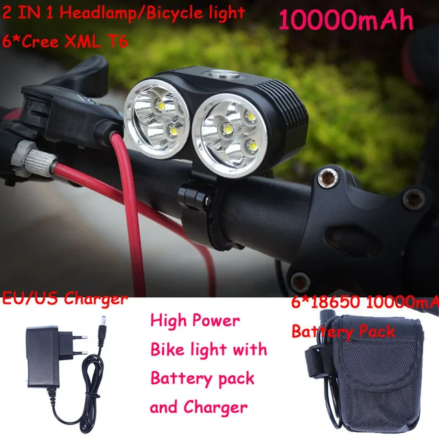 Cheap New bicycle lamp bike light 10000LM 6 x  XM-L T6 LED Bicycle Light 3 Modes with 6x18650 8.4v 10000mAh Battery Pack + Charger