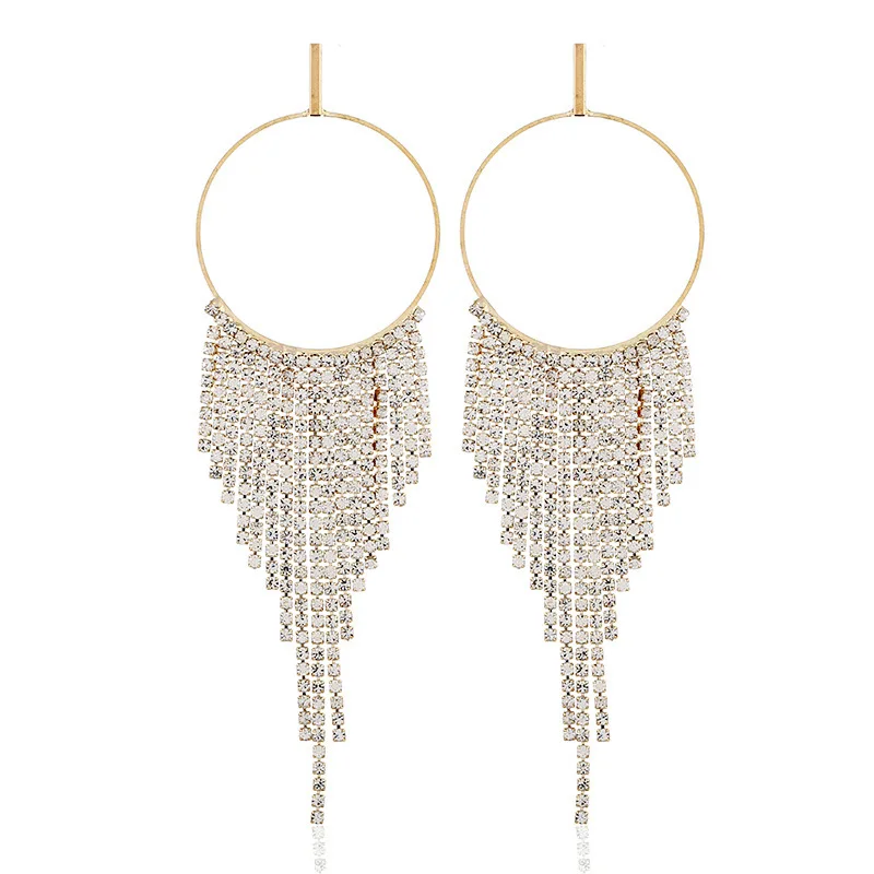 

KMVEXO Luxury Crystal Diamante Long Tassel Earrings Drop Dangle Wedding Bridal Big Rhinestones Earrings Women Jewelry Bijoux