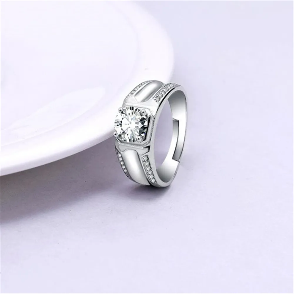 2019 YKNRBPH S925 Sterling Silver Open Diamond Ring Men's Luxury Weddings Ring Jewelry Gift