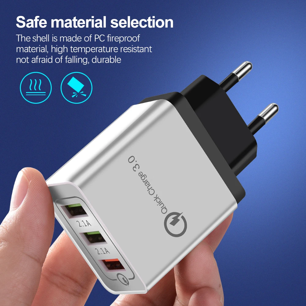 ايسين 3 منافذ سريعة شاحن QC 3.0 USB الهاتف شاحن سريع شاحن الاتحاد الأوروبي/الولايات المتحدة التوصيل الهاتف المحمول شاحن ل الهاتف لسامسونج S8 S9