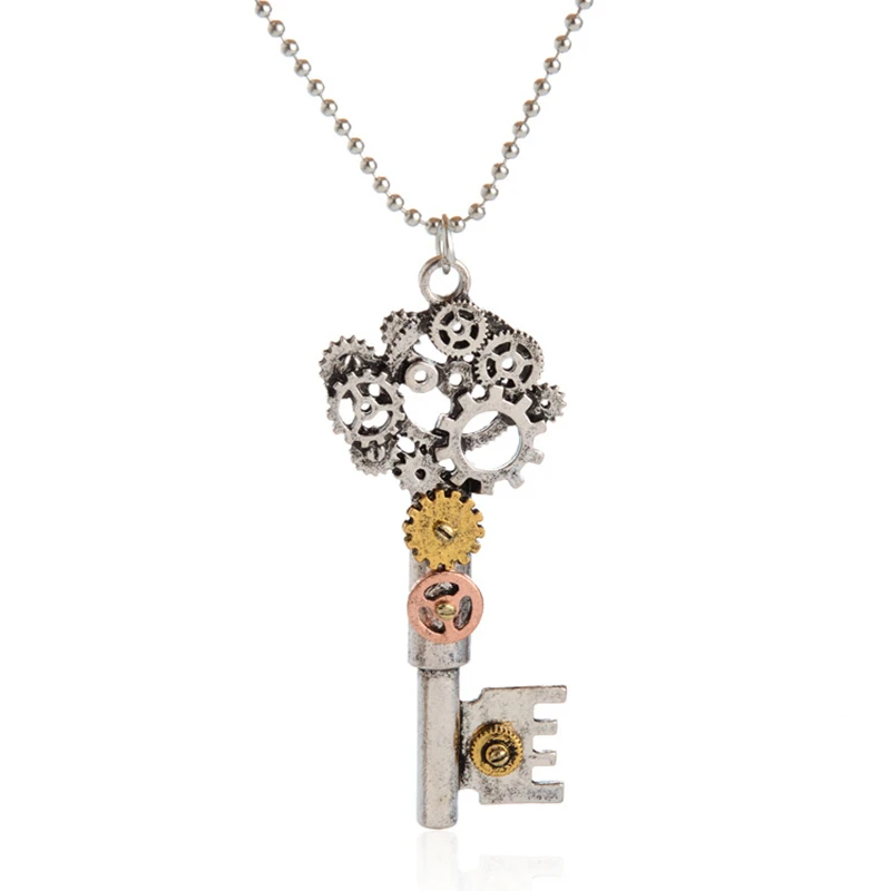 

DoreenBeads Fashion Steampunk Pendant Necklace Silver Color Ball Chain Silver Bronze Copper Gear Key Pendant Jewelry,1 Piece