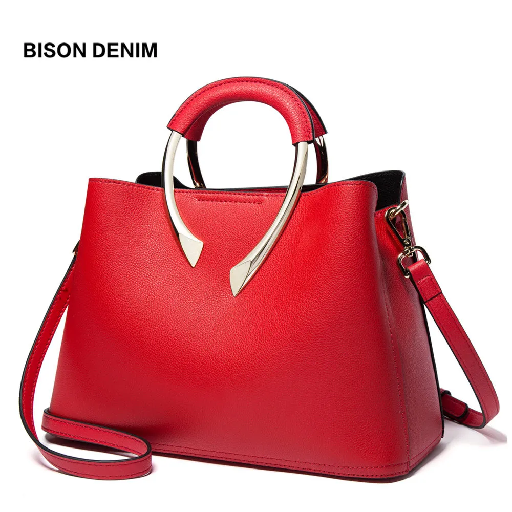 

BISON DENIM Ladies' Genuine Leather Handbag Casual Tote Bag Female Shoulder Bags Luxury Handbags Women Bags designer N1482