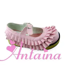 Милые туфли принцессы в стиле Лолиты; туфли на плоской подошве с круглым носком и кружевом в стиле панк; розовые подковы для маленьких девочек; цвет на заказ; an9238
