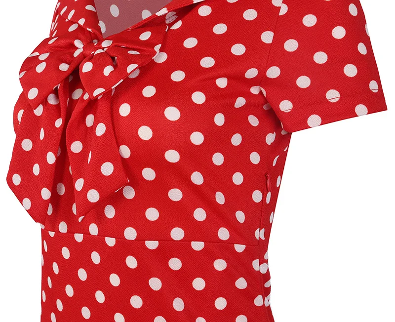 Kostlich Turn-down Collar With Bow Knot Dot Pencil Dress Short Sleeves Women Summer Dress Bodycone Party Dresses Casual Sundress (4)