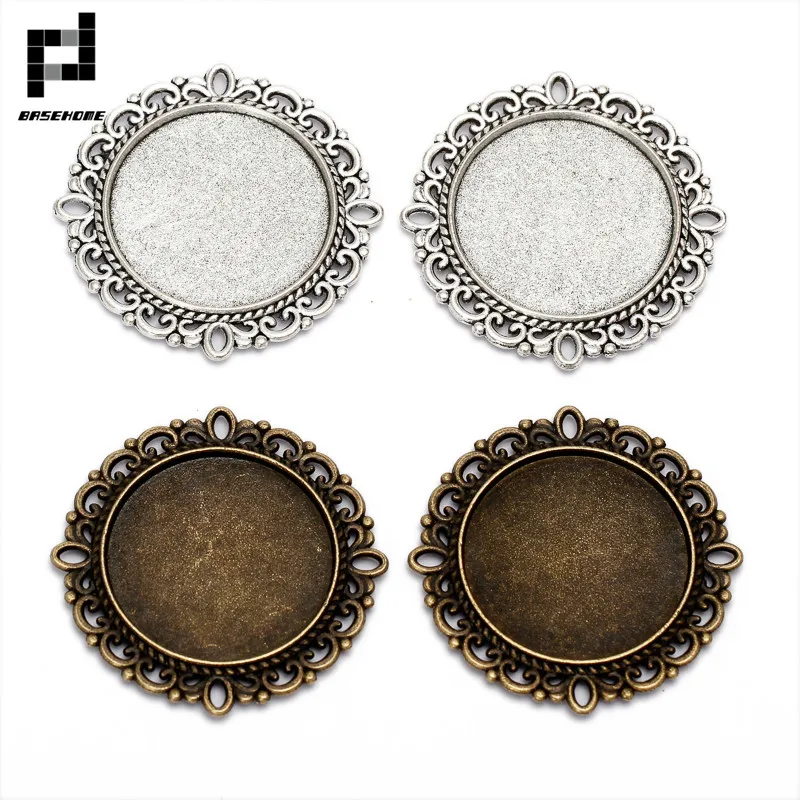 

BASEHOME 10pcs/lot Double Face Pendant Settings Cabochon Base Bezel Trays Blank Fit 25mm Cabochons Cameo DIY Pendant Necklace